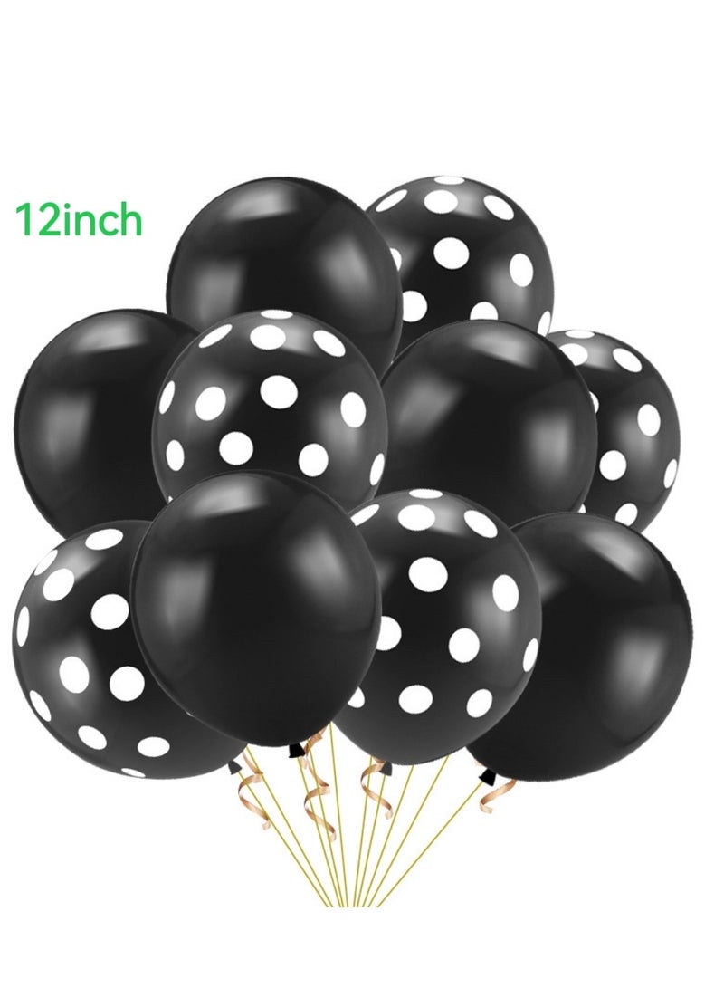 10pcs Black Polka Dot & Solid Black Balloon Set – Latex Balloons for Birthday, Wedding, Baby Shower & Party Decorations