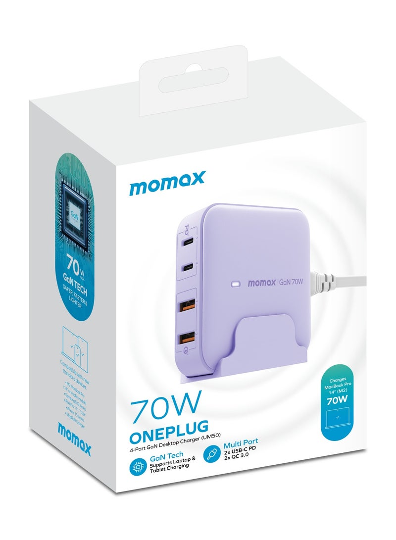 Momax Oneplug Desktop Charger With GaN 4-Port 70W - Purple - Image 4