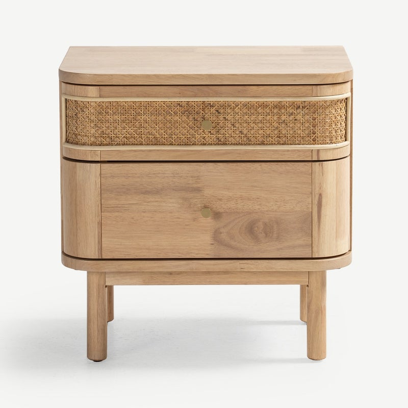 Natural Bedside Table with Rattan Drawer