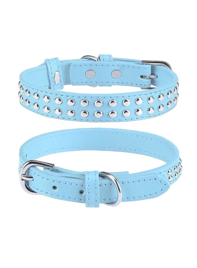 BINGPET BA2006 Adjustable Dog Real Split Leather Studded Pet Dog Collar, Durable Doggy Collars for Small Medium Large Dogs - Light Blue L - Image 1