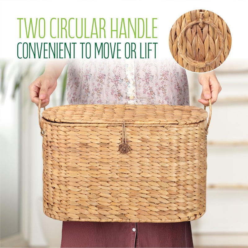 SIEUSALEVN Toilet Paper Storage, Water Hyacinth Baskets with Lid, Toilet Paper Baskets for Storage Holder 6 Rolls, Papers Basket with Built-in Handles for Organizer, Bathroom Accessories Organizer - Image 4