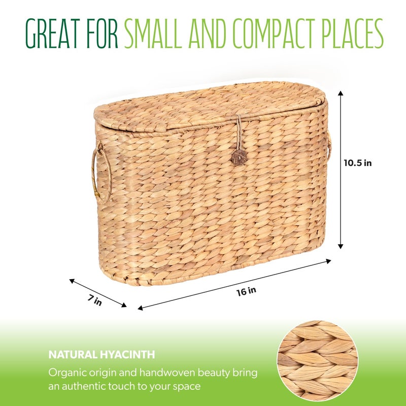 SIEUSALEVN Toilet Paper Storage, Water Hyacinth Baskets with Lid, Toilet Paper Baskets for Storage Holder 6 Rolls, Papers Basket with Built-in Handles for Organizer, Bathroom Accessories Organizer - Image 2
