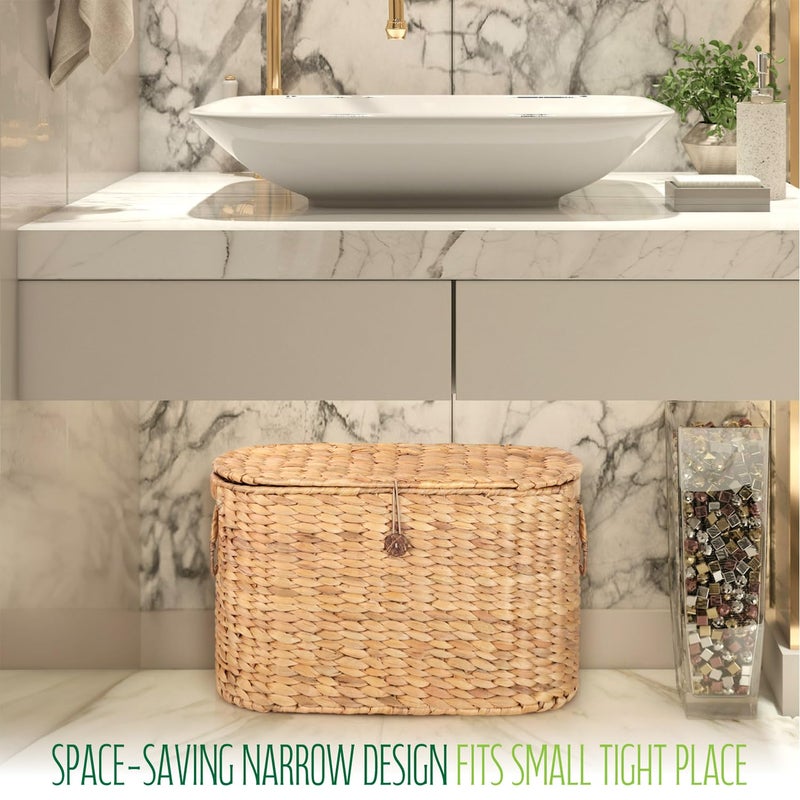 SIEUSALEVN Toilet Paper Storage, Water Hyacinth Baskets with Lid, Toilet Paper Baskets for Storage Holder 6 Rolls, Papers Basket with Built-in Handles for Organizer, Bathroom Accessories Organizer - Image 5