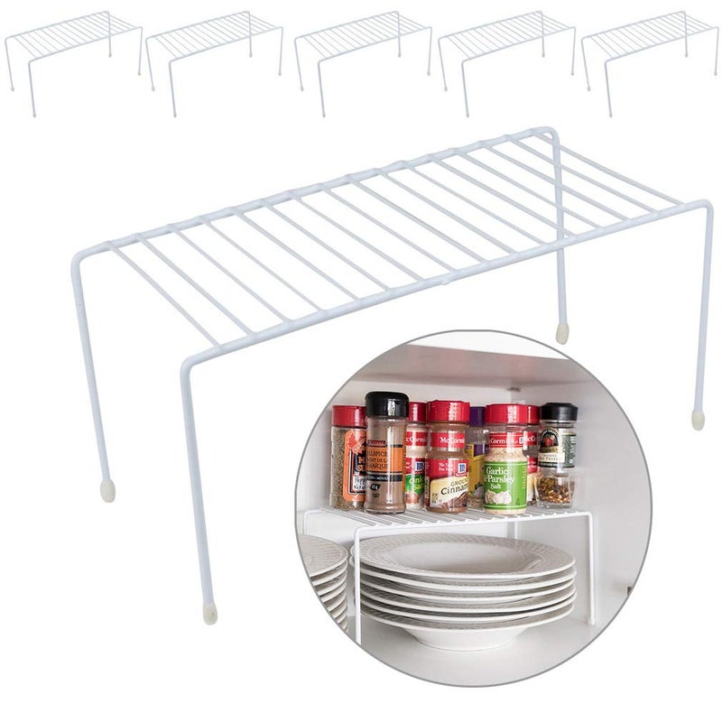 Evelots Kitchen Cabinet Wire Shelf OrganizerRack  6 Pack Sturdy Metal Shelf Risers  Double Your Counter Space  Great for Kitchen Freezer Pantry and Bathroom  Rustproof  White