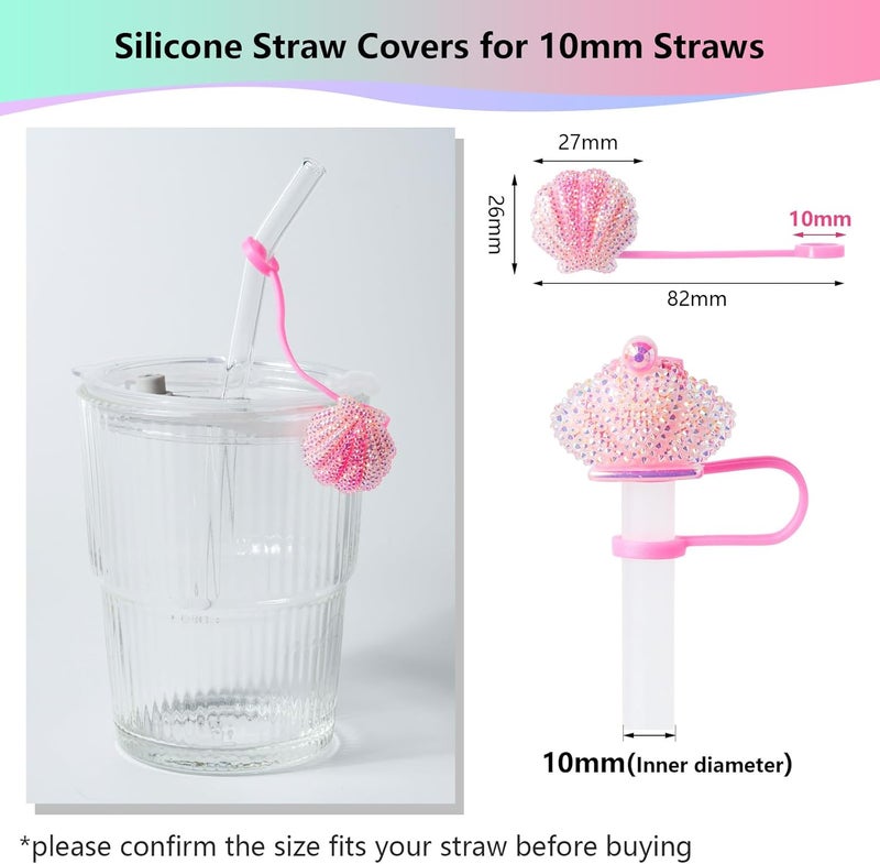 BULKITEM 6Pcs Glitter Pink Straw Cover Cap for Stanley Cup, 10mm Reusable Cute Pink Drinking Straw Topper Accessories, Portable Protector Plugs Decorations Gifts for Kids Party Favors - Image 2
