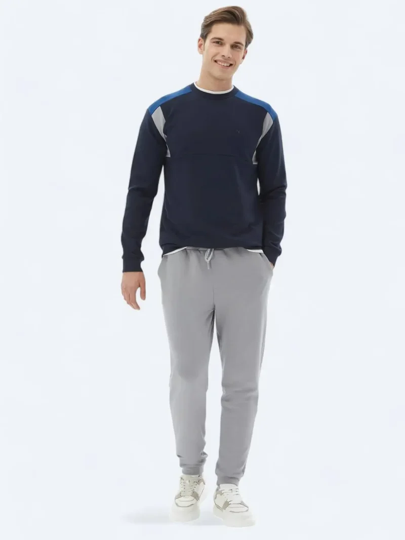 Kip Navy Blue Crew Neck Plain Sweatshirt