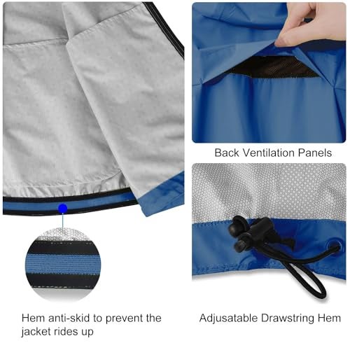 baleaf Mens Cycling Rain Jacket Windbreaker Waterproof Running Gear Golf Mountain Biking Hood Lightweight Reflective Blue XL - Image 3