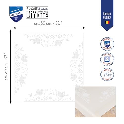 Vervaco Stamped Cross Stitch Tablecloth Kit Singing Birds DIY Embroidery Table Decoration Kit ca. 32" x 32" Art and Craft Supply Creative Activities for Adults Housewarming Gift for Crafters - Image 3