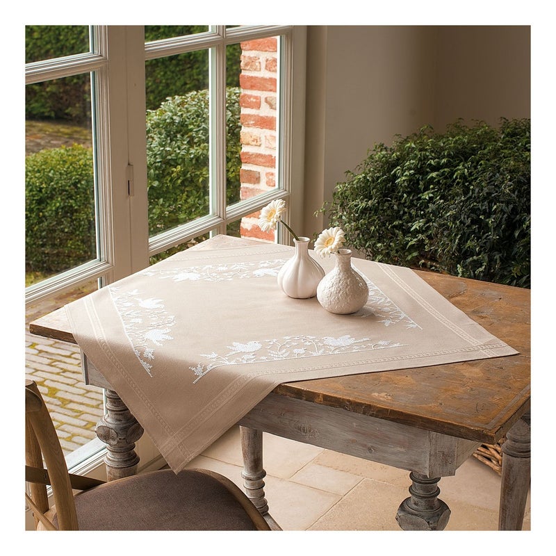 Vervaco Stamped Cross Stitch Tablecloth Kit Singing Birds DIY Embroidery Table Decoration Kit ca. 32" x 32" Art and Craft Supply Creative Activities for Adults Housewarming Gift for Crafters - Image 2