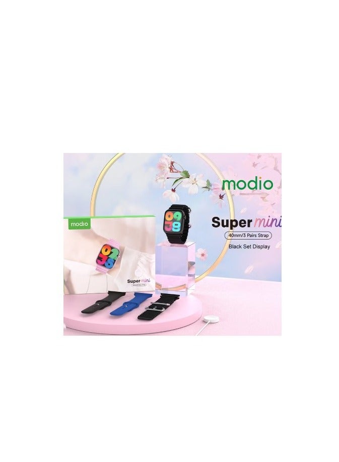 modio Smart Watch with Three Set Strap and Wireless Charger Black - Image 2