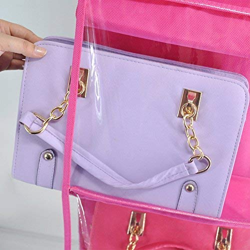 Everbuy Hanging Handbag Organizer DustProof Storage Holder Bag Wardrobe Closet for Purse Clutch with 6 Pockets Pink - Image 1