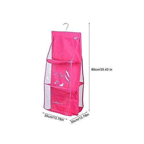 Everbuy Hanging Handbag Organizer DustProof Storage Holder Bag Wardrobe Closet for Purse Clutch with 6 Pockets Pink - Image 2
