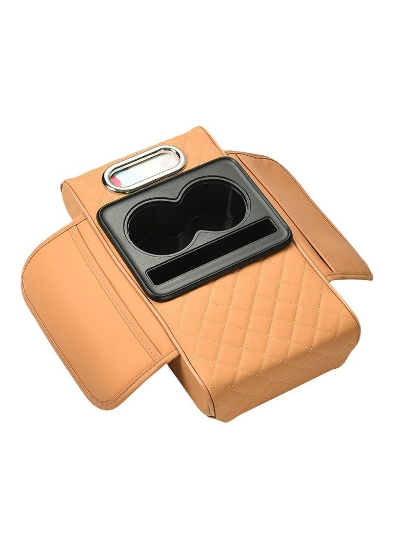 بلو فاير وسادة مسند ذراع السيارة متعددة الوظائف بضغط مدمج – وسادة مريحة فاخرة من الإسفنج المرن والجلد مع فتحة لتخزين الهاتف – تصميم مريح لتخفيف التعب أثناء القيادة – تناسب جميع أنواع السيارات – قاعدة غير قابلة للانزلاق وسهلة التركيب لمزيد من الراحة والأناقة في السيارة - Image 1