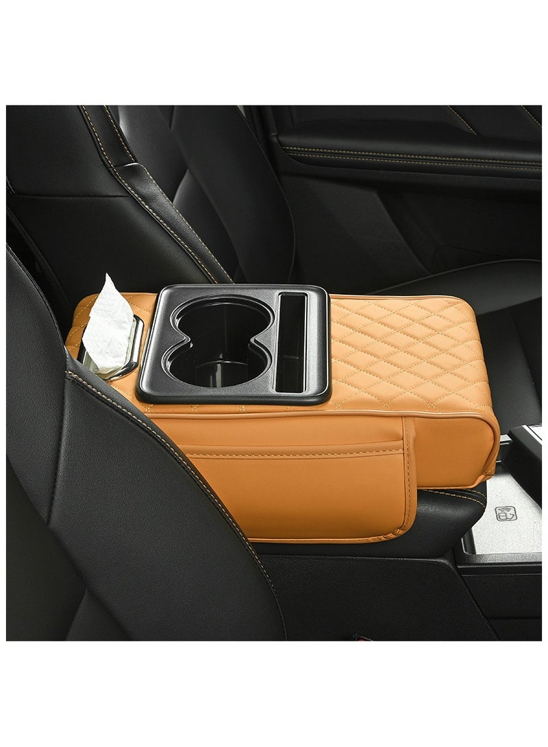 بلو فاير وسادة مسند ذراع السيارة متعددة الوظائف بضغط مدمج – وسادة مريحة فاخرة من الإسفنج المرن والجلد مع فتحة لتخزين الهاتف – تصميم مريح لتخفيف التعب أثناء القيادة – تناسب جميع أنواع السيارات – قاعدة غير قابلة للانزلاق وسهلة التركيب لمزيد من الراحة والأناقة في السيارة - Image 2