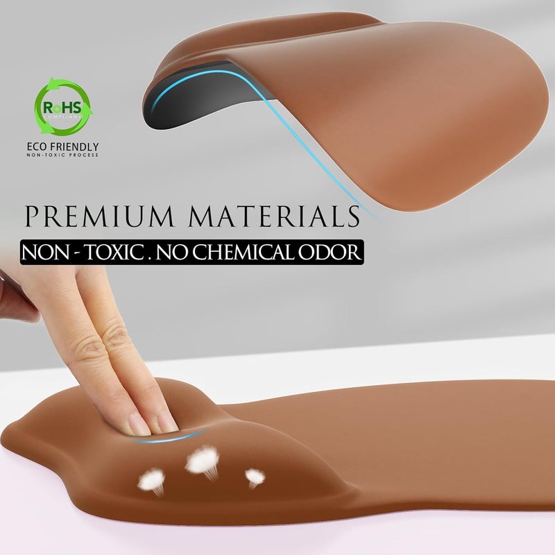 MROCO Ergonomic Mouse Pad with Gel Wrist Rest, Comfortable Mousepad with Smooth Wrist Support Surface and Non-Slip PU Base for Pain Relief, Computer, Laptop, Office & Home, 9.4 x 8.1 in, Coffee Brown - Image 3