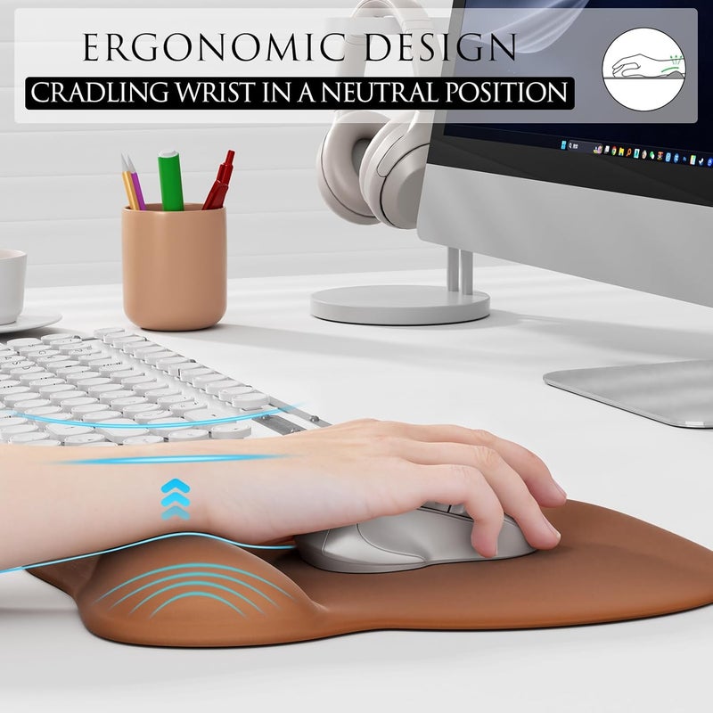 MROCO Ergonomic Mouse Pad with Gel Wrist Rest, Comfortable Mousepad with Smooth Wrist Support Surface and Non-Slip PU Base for Pain Relief, Computer, Laptop, Office & Home, 9.4 x 8.1 in, Coffee Brown - Image 5