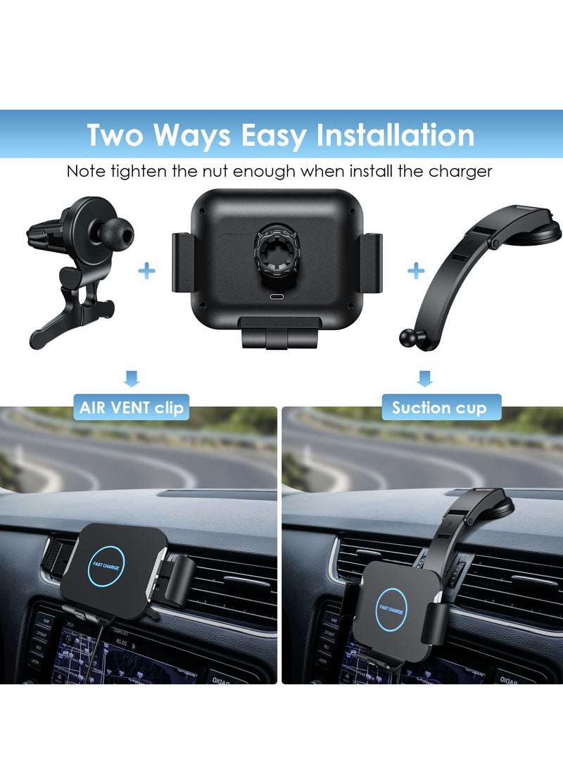 Fast Wireless Car Charger with Dual Coils - 15W Qi Holder for Samsung Galaxy Z Fold 4/3, iPhone 14/13, S22 Ultra/S21, Air Vent & Dashboard Mount - Image 2