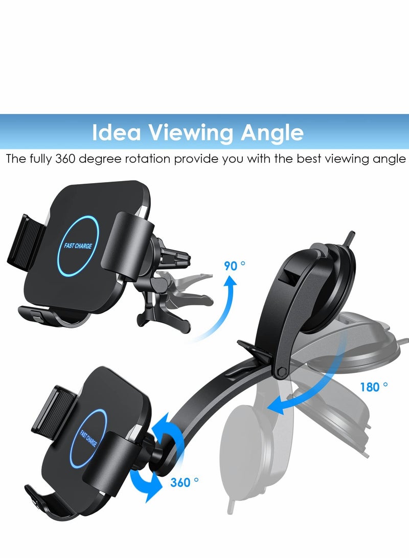 Fast Wireless Car Charger with Dual Coils - 15W Qi Holder for Samsung Galaxy Z Fold 4/3, iPhone 14/13, S22 Ultra/S21, Air Vent & Dashboard Mount - Image 4