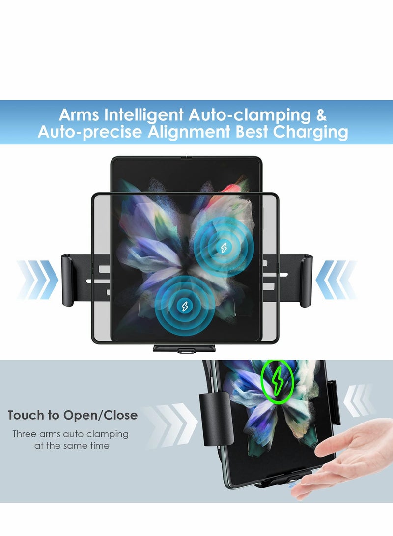 Fast Wireless Car Charger with Dual Coils - 15W Qi Holder for Samsung Galaxy Z Fold 4/3, iPhone 14/13, S22 Ultra/S21, Air Vent & Dashboard Mount - Image 3