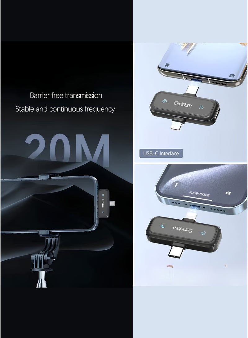 أيرلدوم ميكروفون لاسلكي صغير الحجم لأجهزة أندرويد وآبل، بمنفذ USB-C ومنفذ Lightning - سهل الاستخدام، مزود بعلبة شحن وسماعة أذن - ميكروفونان لليوتيوب، تيك توك، البث المباشر، التدوين المرئي، البودكاست، المقابلات، والألعاب - Image 3