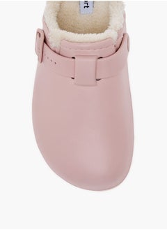 Le Confort Women Solid Bedroom Mules with Fur Accent and Buckle Detail  - Image 3