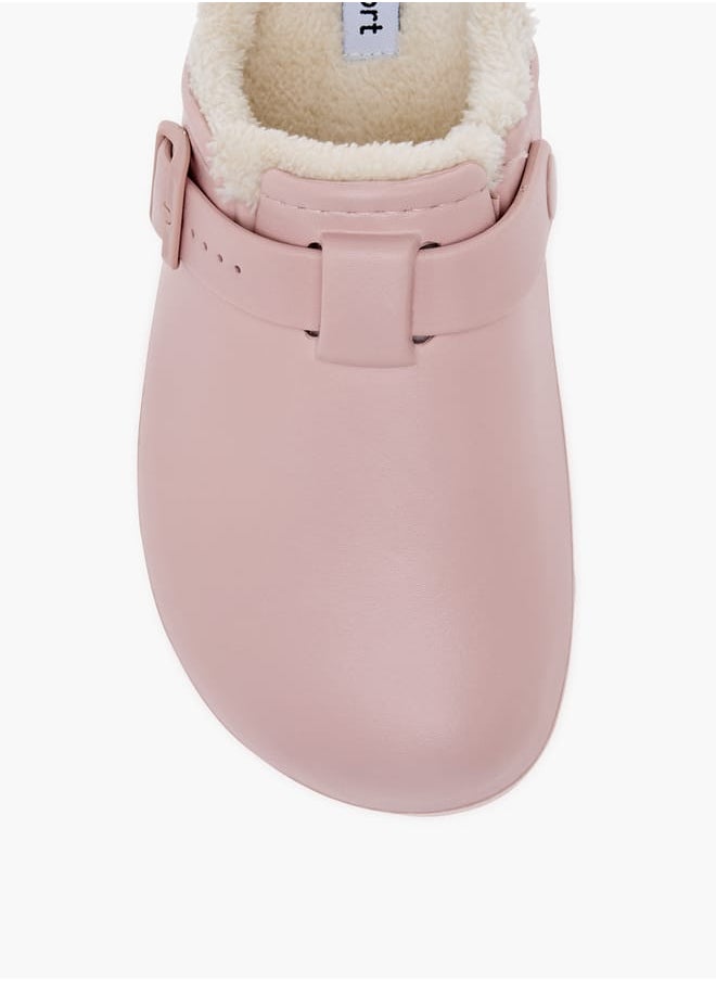 Le Confort Women Solid Bedroom Mules with Fur Accent and Buckle Detail  - Image 3