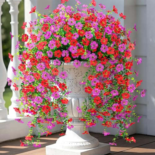 ADXORA Fake Artificial Hanging Flowers for Outdoor Spring Decor 2PCS Faux Silk Flowers Plants for Outdoor Outside Planter UV Resistant Daisy for Porch Front Door Patio Balcony Yard Décor - Image 1
