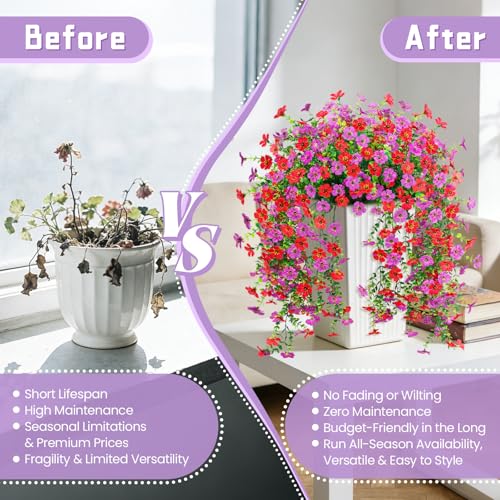 ADXORA Fake Artificial Hanging Flowers for Outdoor Spring Decor 2PCS Faux Silk Flowers Plants for Outdoor Outside Planter UV Resistant Daisy for Porch Front Door Patio Balcony Yard Décor - Image 3