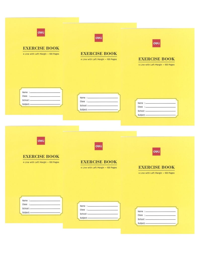 Deli 6-Piece Four Line Notebook With Left margin A5 Size 100 Pages - Image 1