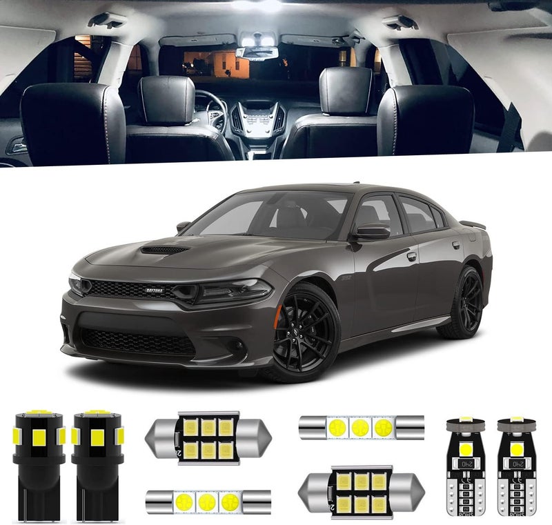 ENDPAGE حزمة إضاءة LED داخلية مكونة من 16 قطعة لشاحن دودج 2011 2012 2013 2014 2015 2016 2017 2018 2019 2020 2021، إضاءة LED بيضاء + أضواء لوحة الترخيص، أداة تركيب - Image 1