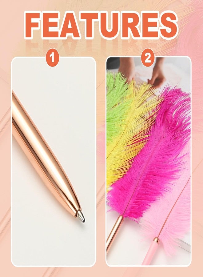PATIKIL 1.0mm Feather Ballpoint Pens Bulk, Black Ink Vintage Plated Rod Quill Writing Pens for Office Wedding Guest Signature Style 1, Pink - Image 4