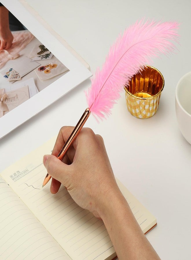 PATIKIL 1.0mm Feather Ballpoint Pens Bulk, Black Ink Vintage Plated Rod Quill Writing Pens for Office Wedding Guest Signature Style 1, Pink - Image 5