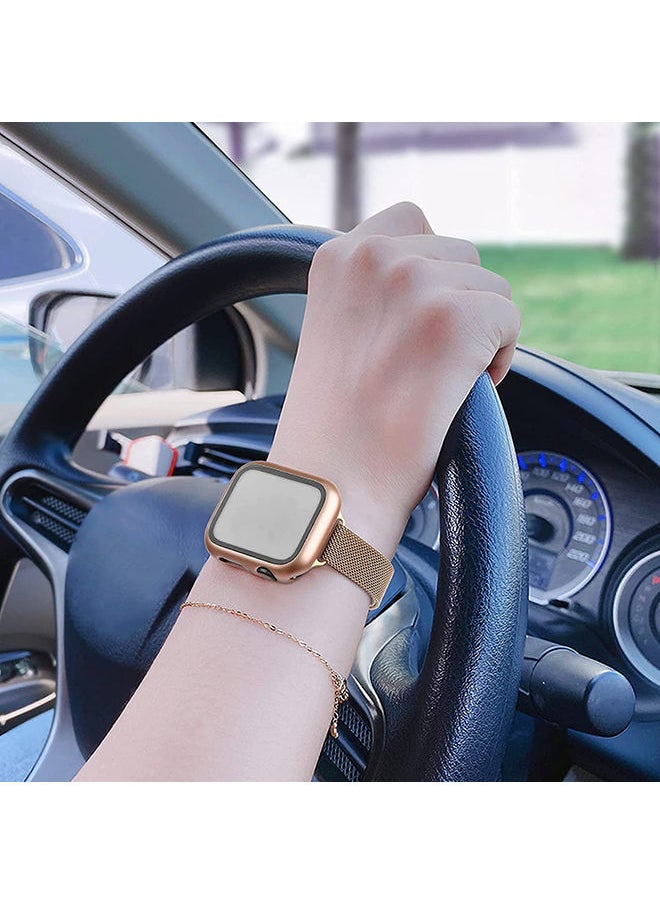 O Ozone - Slim Milanese Loop Strap For Apple Watch Series 10 9 8 7 6 5 4 SE, 38/40/41/42mm Stainless Steel Magnetic Wristband -Rose Gold - Image 1