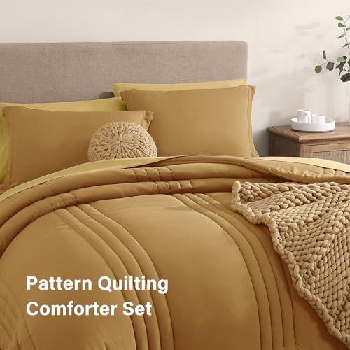 Monbix Queen Comforter Set - 7 Pieces Desert Yellow Bed in a Bag Queen Bedding Sets with Comforters, All Seasons Down Alternative Comforter Bed Set with Sheets, Pillowcases & Shams - Image 4