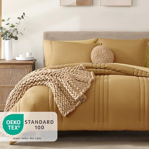 Monbix Queen Comforter Set - 7 Pieces Desert Yellow Bed in a Bag Queen Bedding Sets with Comforters, All Seasons Down Alternative Comforter Bed Set with Sheets, Pillowcases & Shams - Image 3