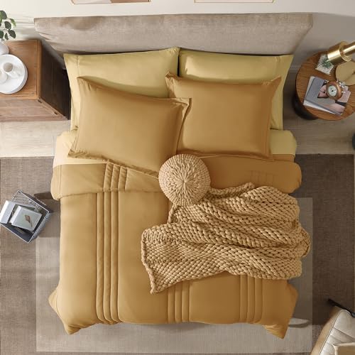 Monbix Queen Comforter Set - 7 Pieces Desert Yellow Bed in a Bag Queen Bedding Sets with Comforters, All Seasons Down Alternative Comforter Bed Set with Sheets, Pillowcases & Shams - Image 2