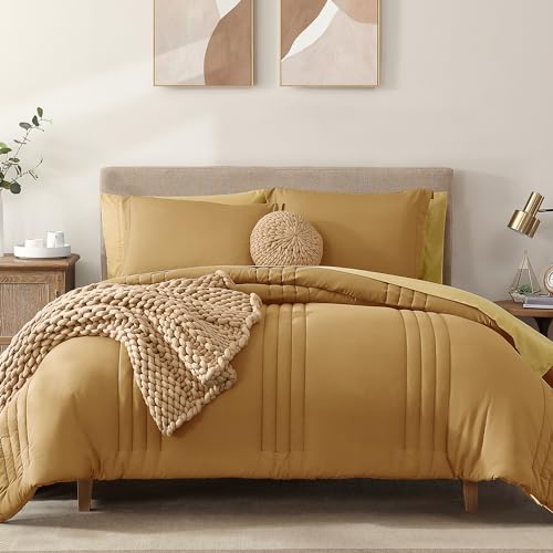 Monbix Queen Comforter Set - 7 Pieces Desert Yellow Bed in a Bag Queen Bedding Sets with Comforters, All Seasons Down Alternative Comforter Bed Set with Sheets, Pillowcases & Shams - Image 1