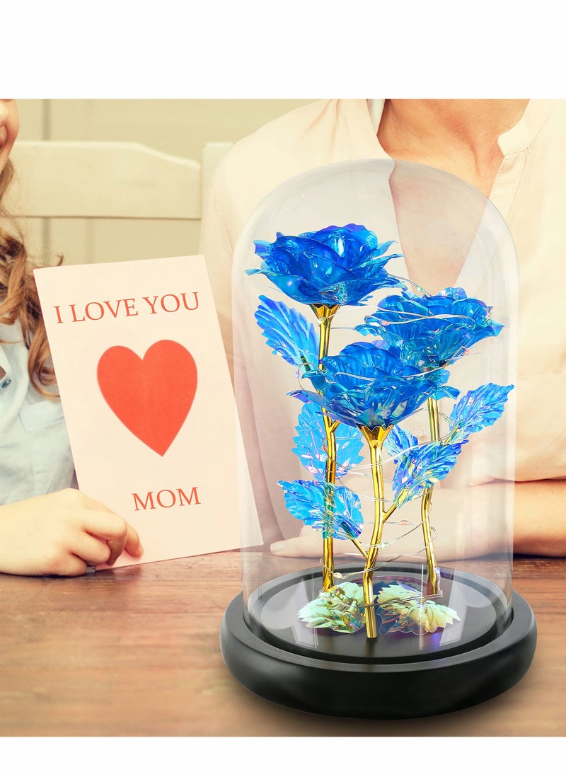 Excefore Rose Gifts for Women 3 Blue Colorful Artificial Flower Her Women Birthday Gift Mom Light Up Rose Her s Anniversary  - Image 5