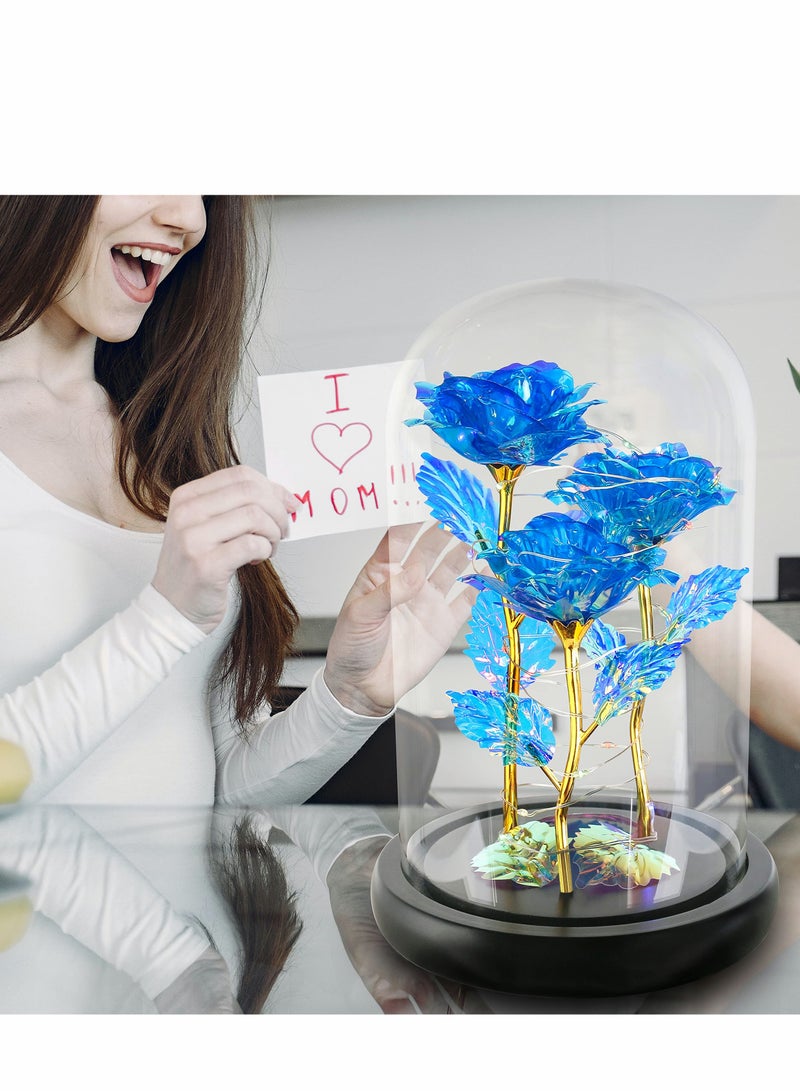 Excefore Rose Gifts for Women 3 Blue Colorful Artificial Flower Her Women Birthday Gift Mom Light Up Rose Her s Anniversary  - Image 2