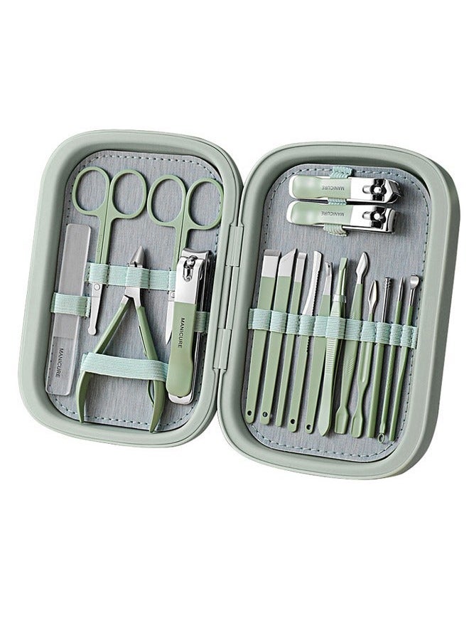 Generic - 18 Piece Professional Pedicure And Nail Clipper Manicure Tool Kit Green - Image 1