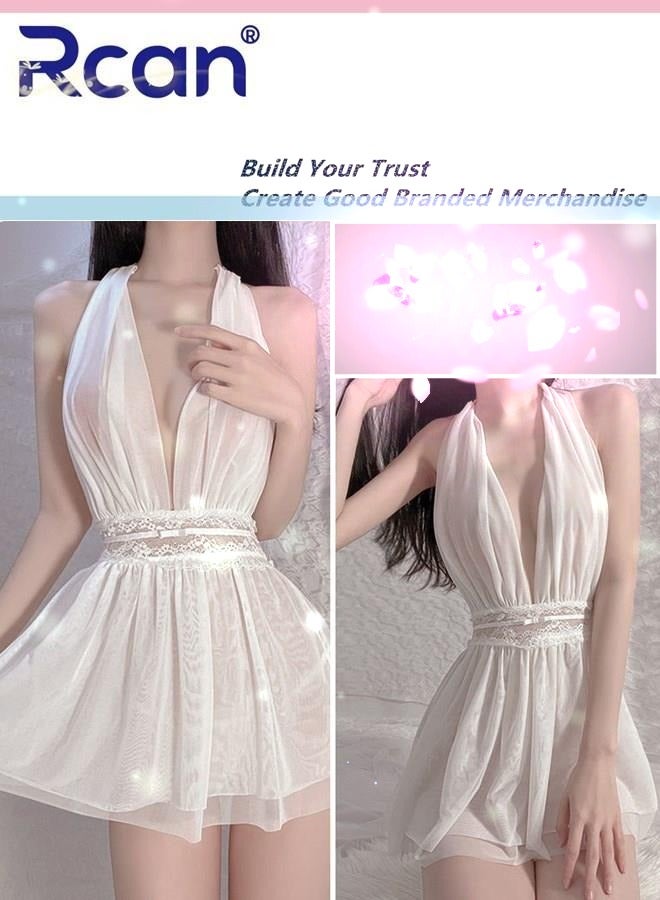 Rcan Lingerie For Women Stretchy Halter Teddy Babydoll V Neck Underwear Nightwear Backless Ladies Boudoir Outfits Sleepwear - Image 1