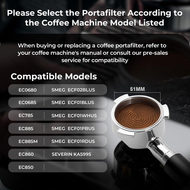 IKAPE 51mm Espresso Portafilter with Silicone Handle, 3-Ear Design Compatible with Delonghi EC0680, EC0685, SMEG & EUPA 51mm Coffee Machines - Image 3