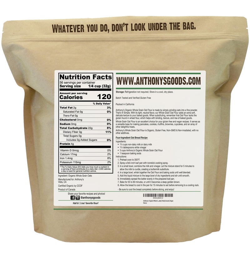 Anthony's Organic Whole Grain Oat Flour, 4 lb, Gluten Free, Non GMO, Non Irradiated, Finely Ground, Vegan - Image 2