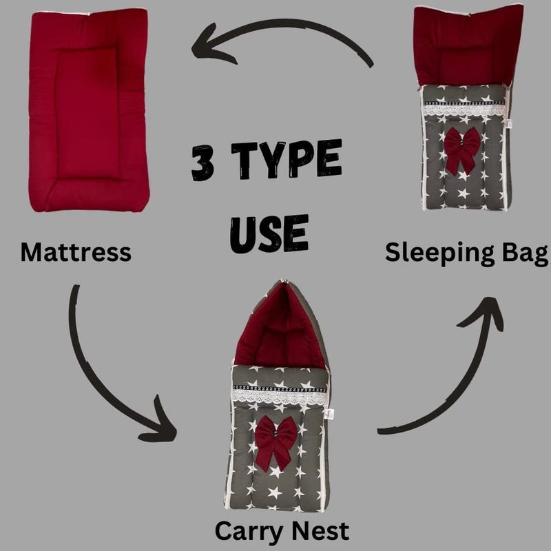 Fabrify 3 in 1 Baby Sleeping Bag & Carry Nest, Cotton Bed Cum Infant Sleeping Bag - Image 3