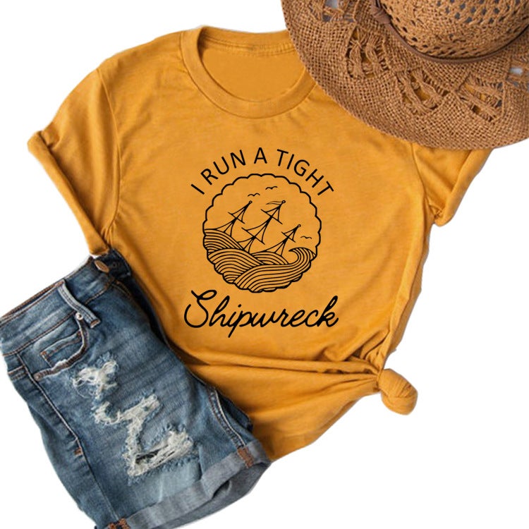 I RUN A TIGHT Shipwreck wish large size women's alphabet loose short sleeve t-shirt - Image 3