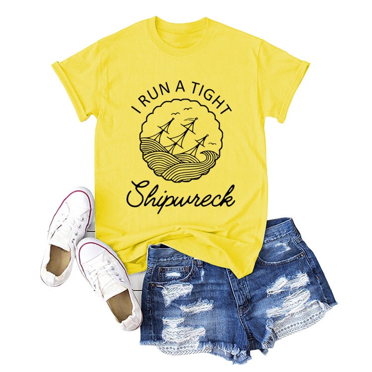 I RUN A TIGHT Shipwreck wish large size women's alphabet loose short sleeve t-shirt - Image 5