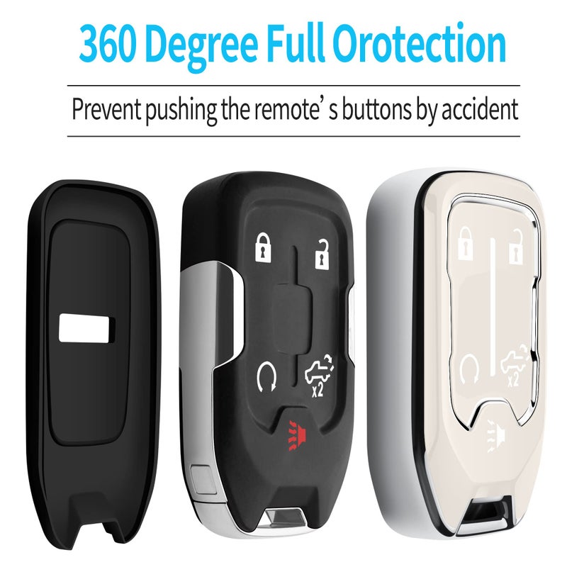 Tukellen for Chevy Key Fob Cover Soft TPU Full Protection Key Shell Key Case Compatible with 2017-2024 Chevrolet Silverado Suburban Tahoe GMC Acadia Sierra Terrain Yukon (White, 5 Button) - Image 4