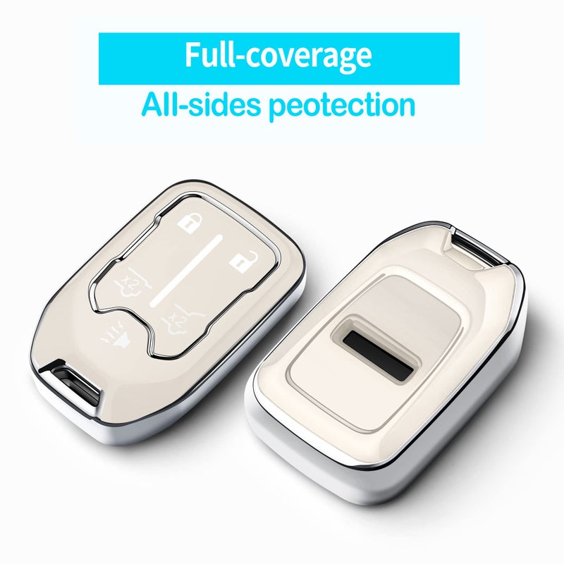 Tukellen for Chevy Key Fob Cover Soft TPU Full Protection Key Shell Key Case Compatible with 2017-2024 Chevrolet Silverado Suburban Tahoe GMC Acadia Sierra Terrain Yukon (White, 5 Button) - Image 3