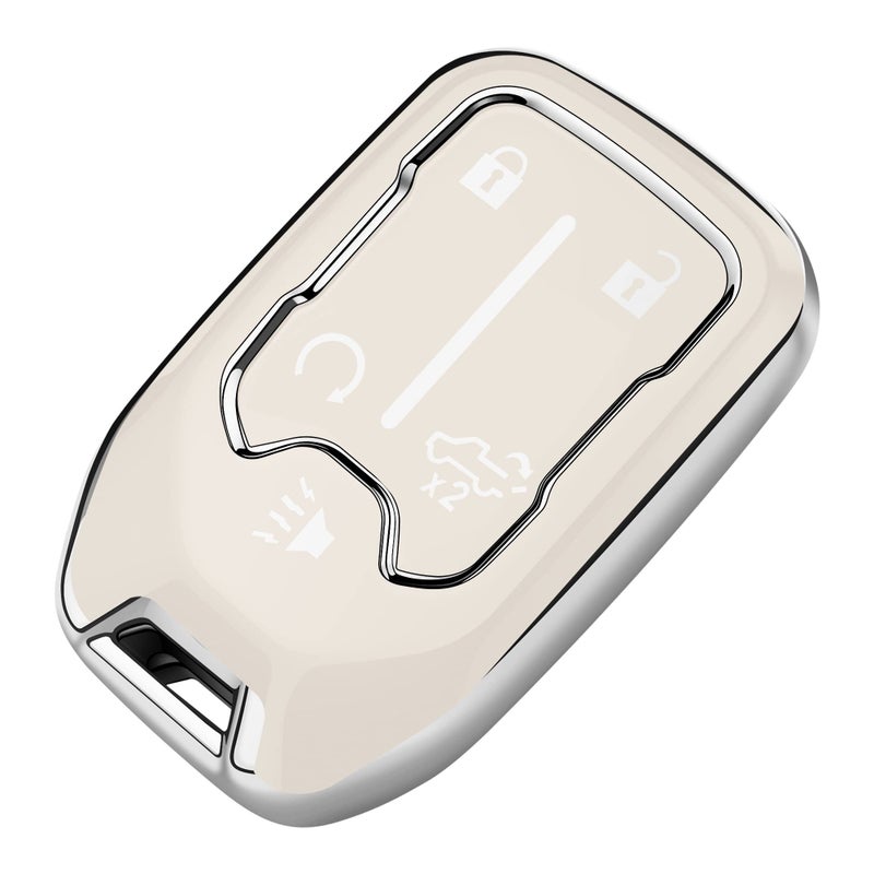 Tukellen for Chevy Key Fob Cover Soft TPU Full Protection Key Shell Key Case Compatible with 2017-2024 Chevrolet Silverado Suburban Tahoe GMC Acadia Sierra Terrain Yukon (White, 5 Button) - Image 1