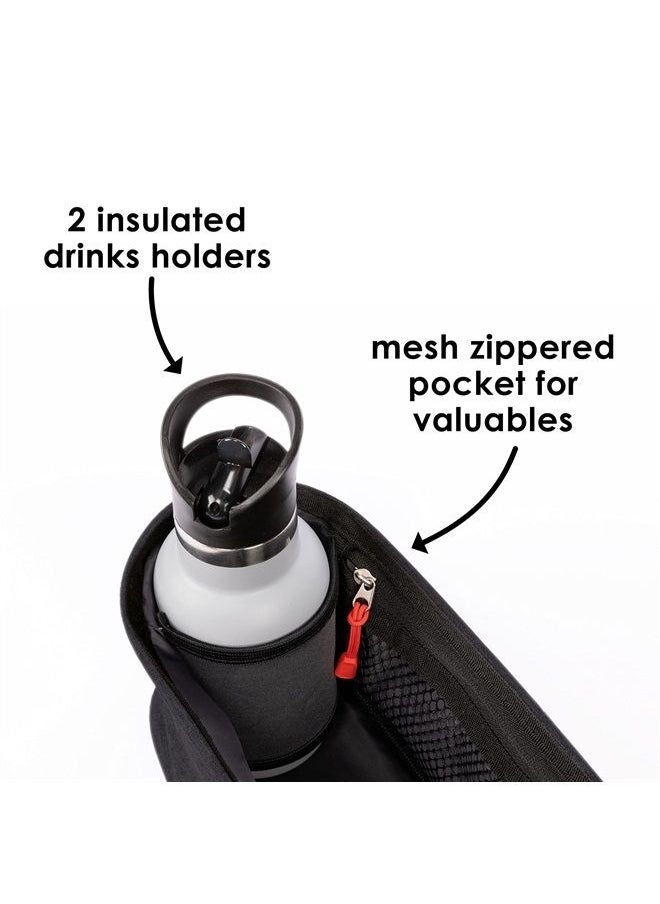 Buggy Buddy Universal Stroller Organizer with Cup Holders, Secure Attachment, Zippered Pockets, Safe & Secure, Black